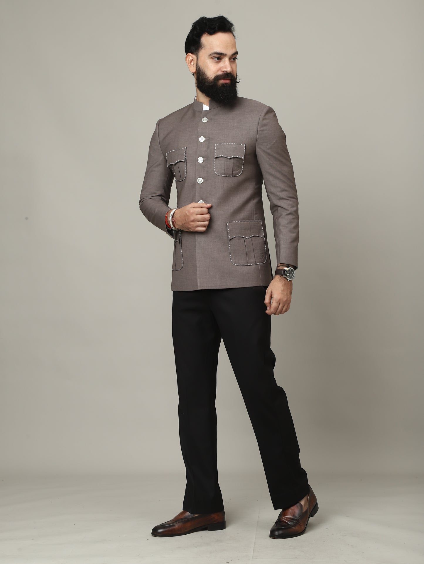 The Imperial Mocha Bandhgala with Signature Pocket Detailing