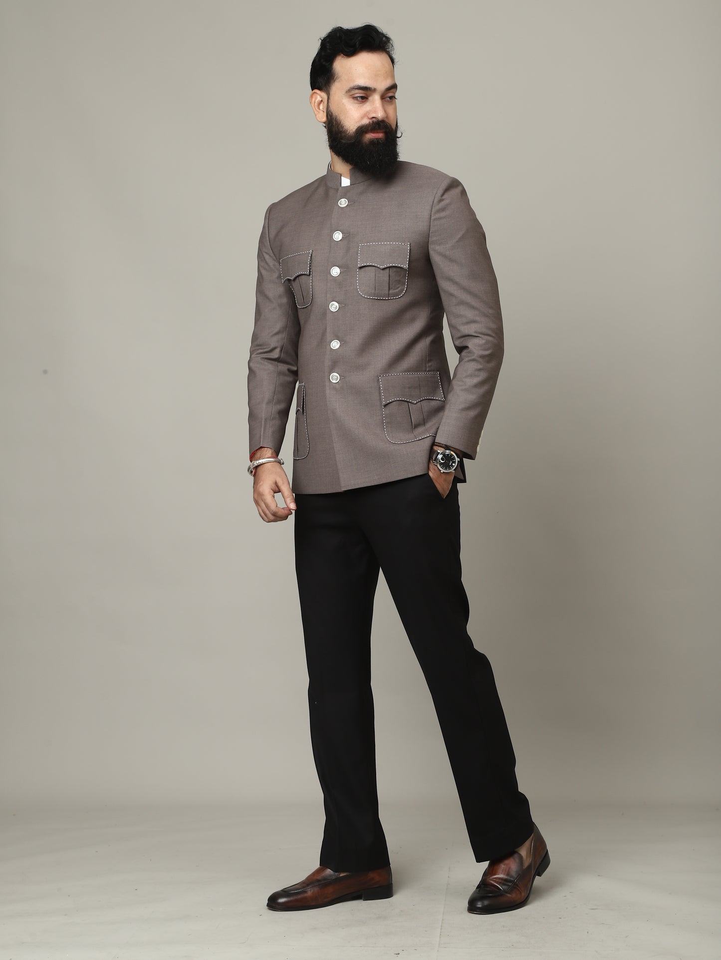 The Imperial Mocha Bandhgala with Signature Pocket Detailing