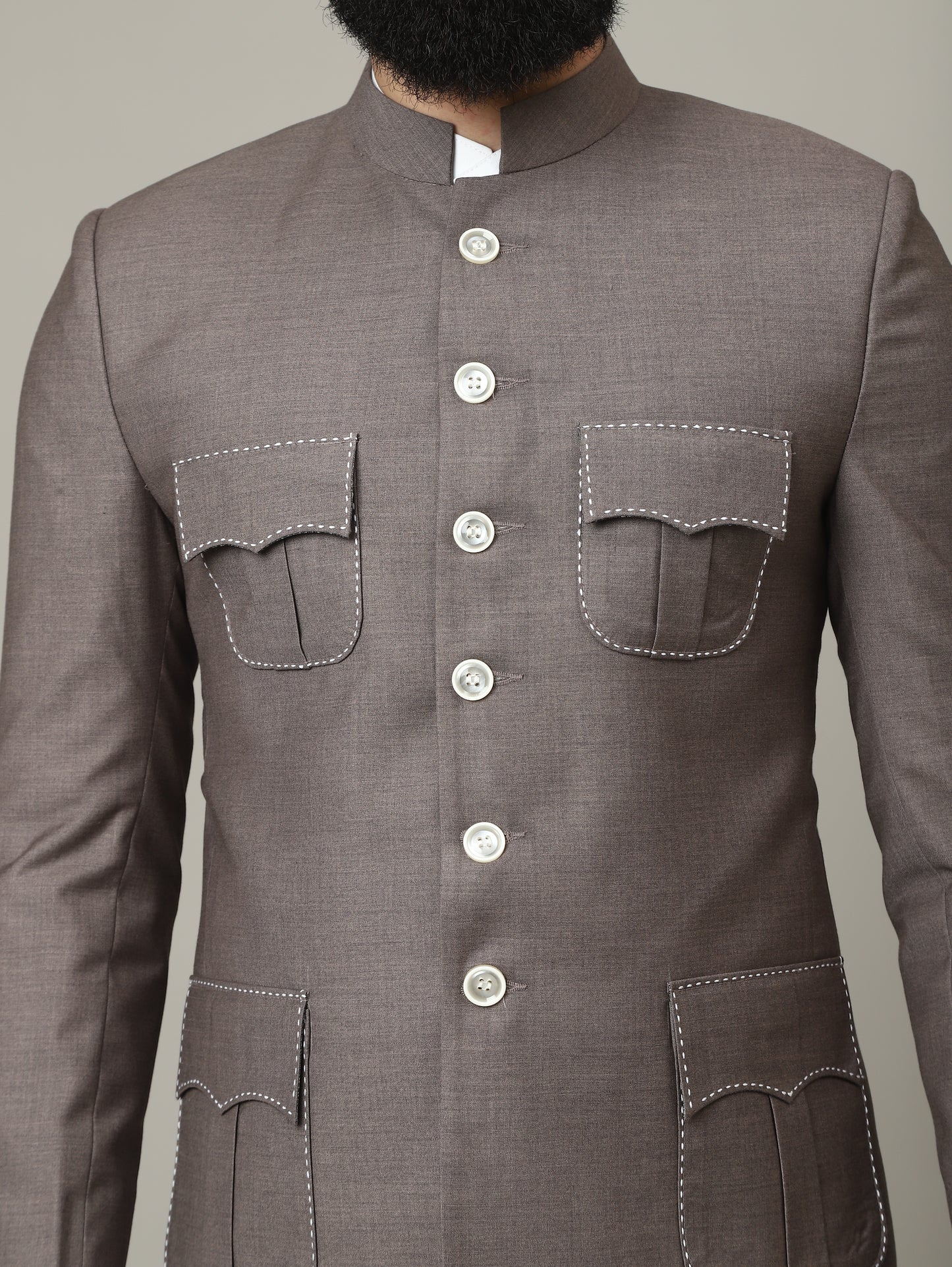 The Imperial Mocha Bandhgala with Signature Pocket Detailing