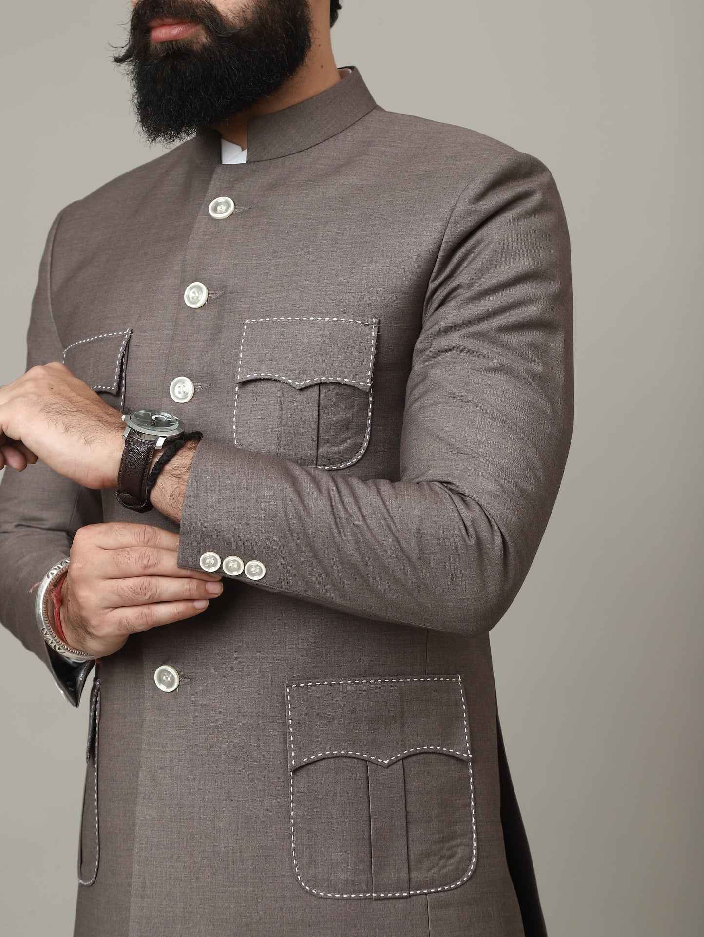The Imperial Mocha Bandhgala with Signature Pocket Detailing