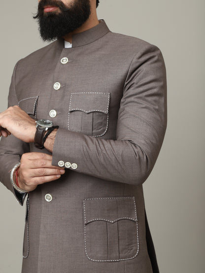 The Imperial Mocha Bandhgala with Signature Pocket Detailing