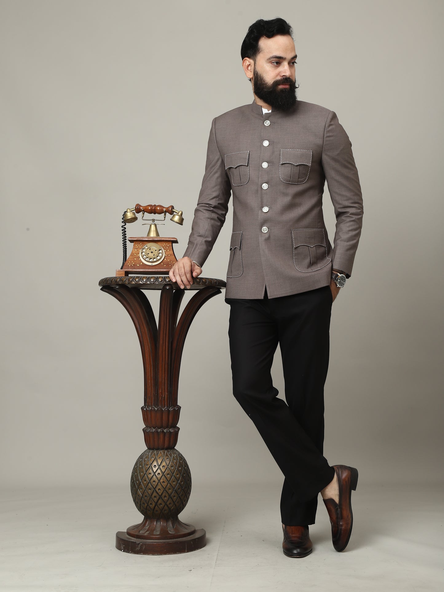 The Imperial Mocha Bandhgala with Signature Pocket Detailing