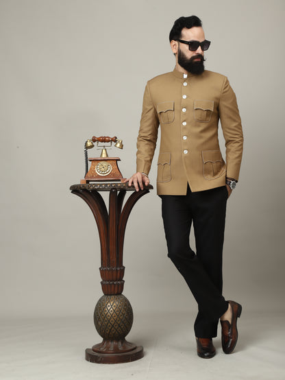 Sandstone Camel Royal Bandhgala with Signature Pocket Detailing