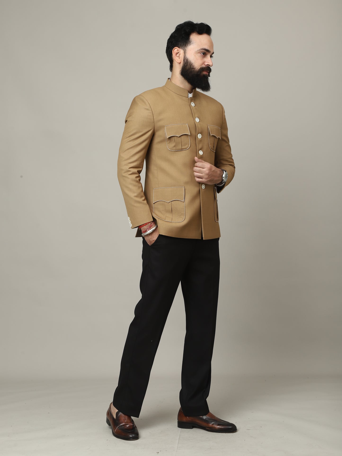 Sandstone Camel Royal Bandhgala with Signature Pocket Detailing