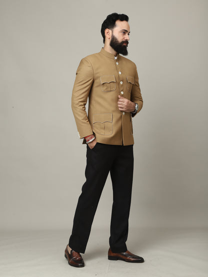 Sandstone Camel Royal Bandhgala with Signature Pocket Detailing