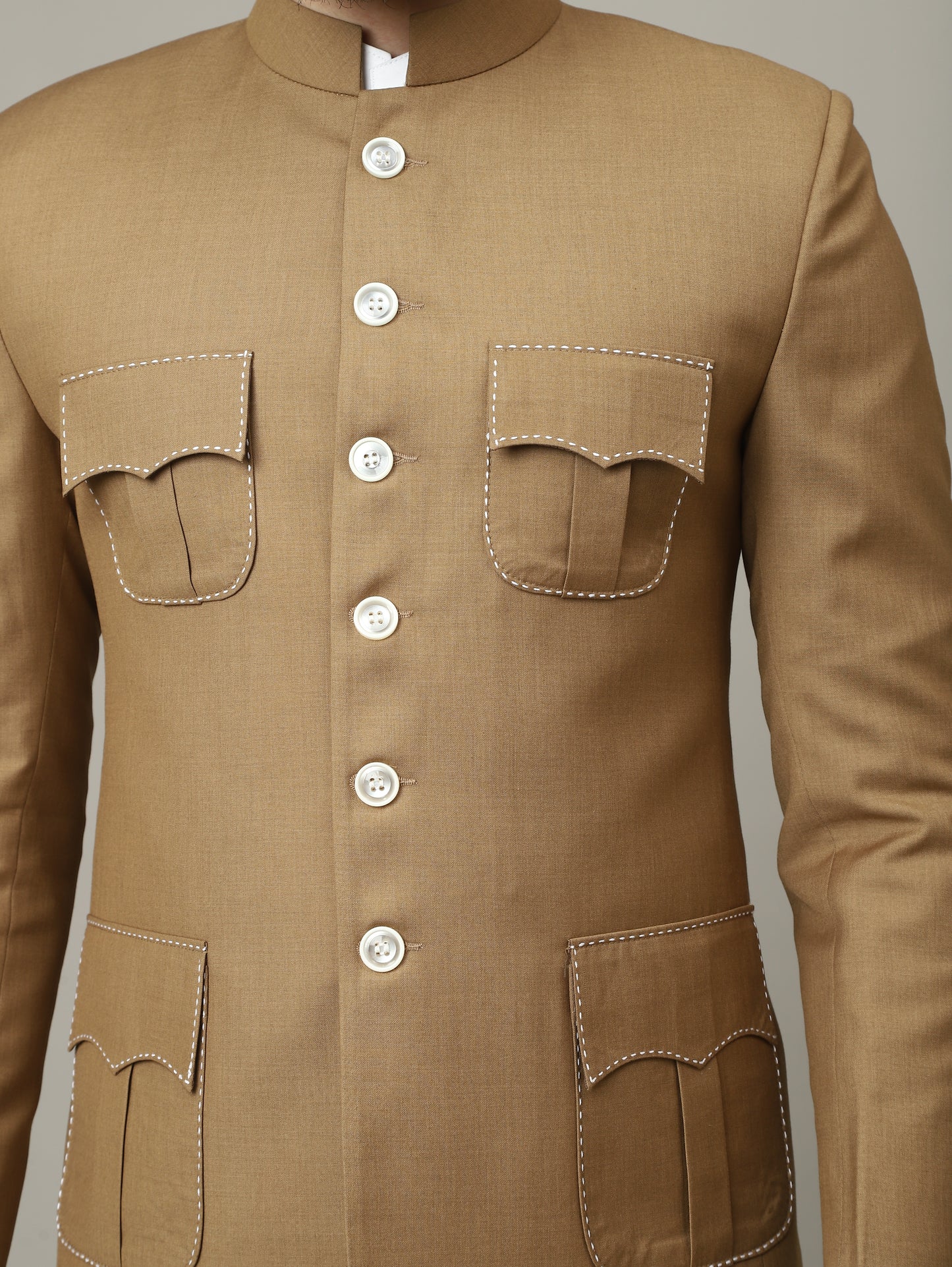 Sandstone Camel Royal Bandhgala with Signature Pocket Detailing