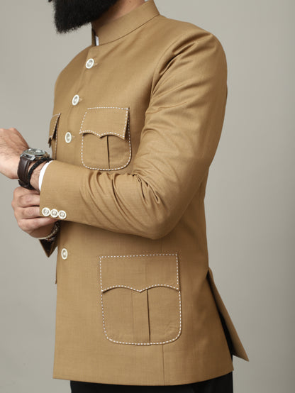 Sandstone Camel Royal Bandhgala with Signature Pocket Detailing