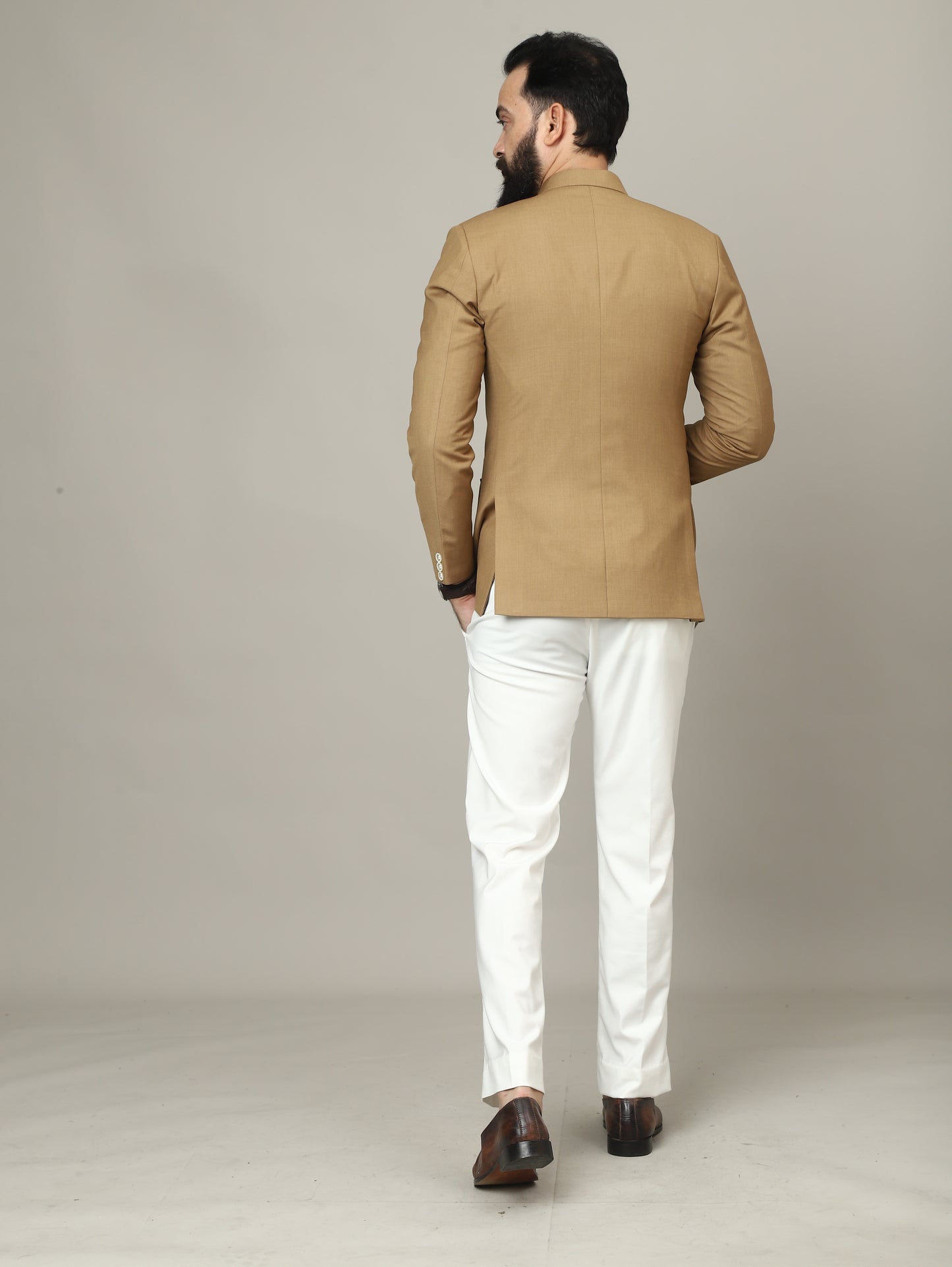 Sandstone Camel 4 Pocket Hunting Bandhgala with Pocket Detailing