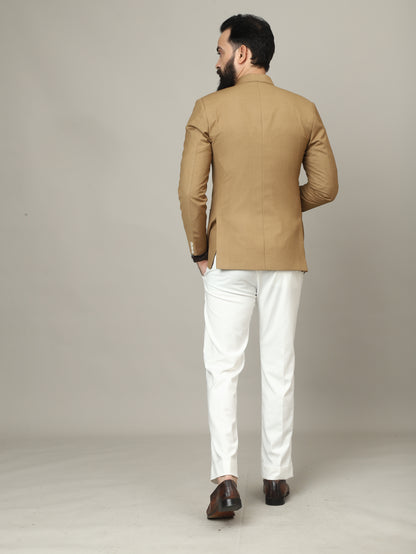 Sandstone Camel 4 Pocket Hunting Bandhgala with Pocket Detailing