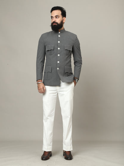 The Maharaja Charcoal Grey Bandhgala with Signature Pocket Detailing
