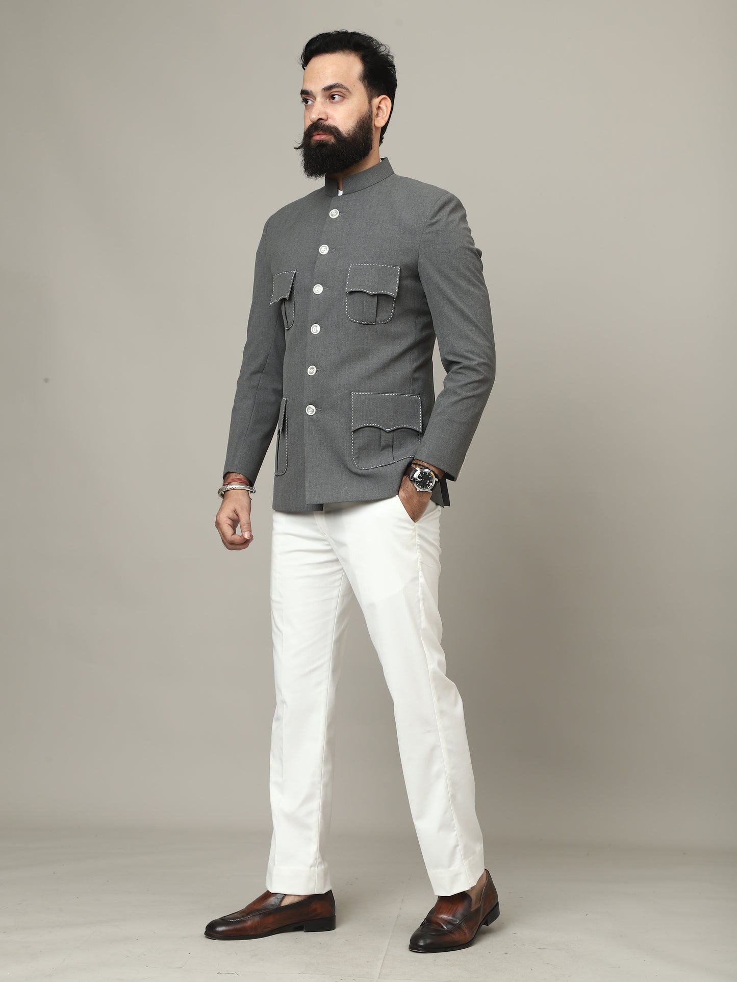 The Maharaja Charcoal Grey Bandhgala with Signature Pocket Detailing