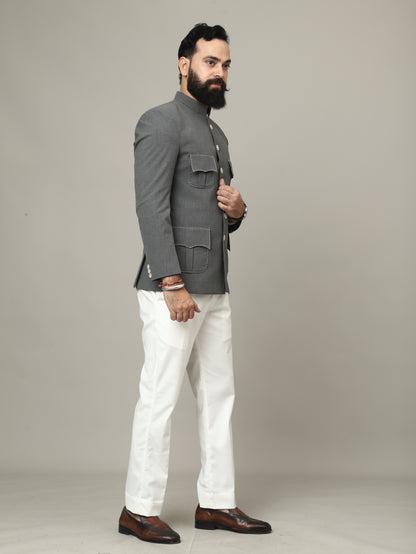 The Maharaja Charcoal Grey Bandhgala with Signature Pocket Detailing