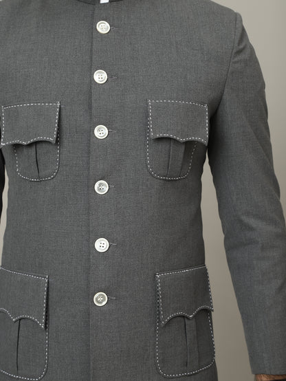 The Maharaja Charcoal Grey Bandhgala with Signature Pocket Detailing