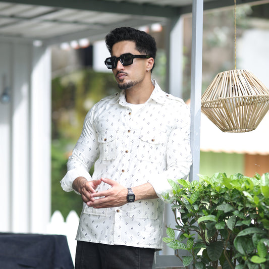 The Ivory Trail Hunting Shirt with Navy Motifs