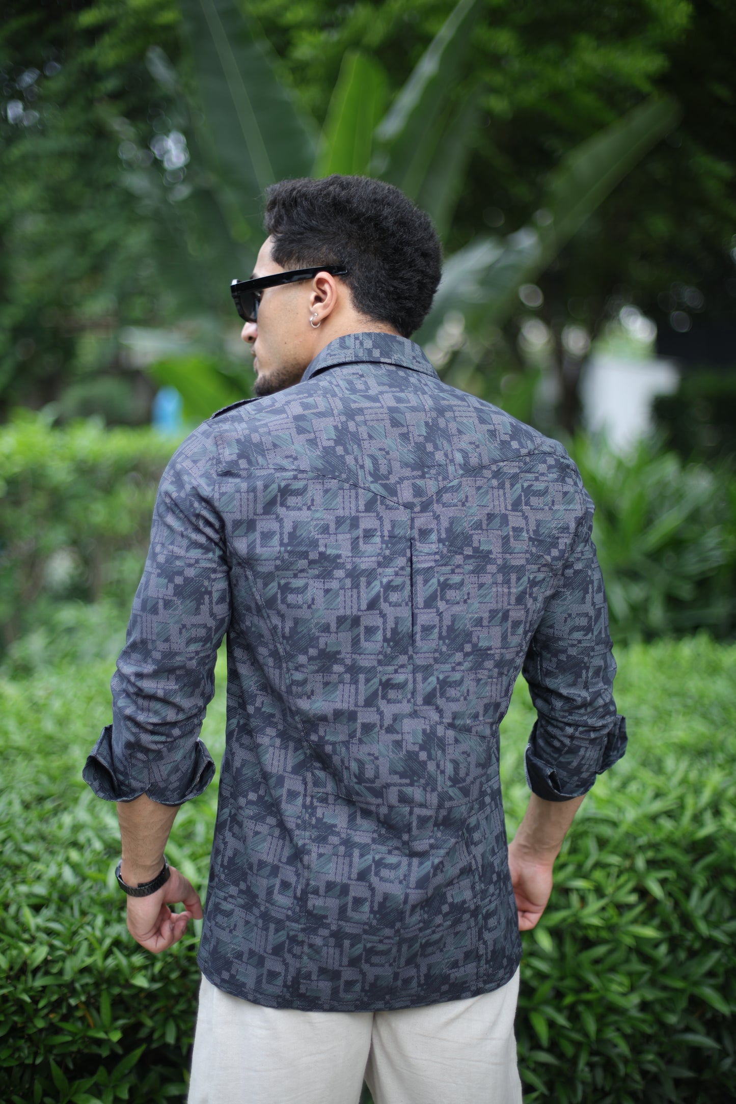 Charcoal Grey Printed Hunting Style Shirt
