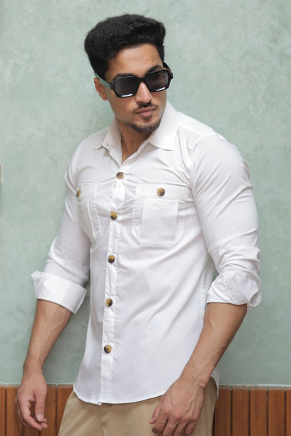 Rajanyas White Classic Double Pocket Shirt