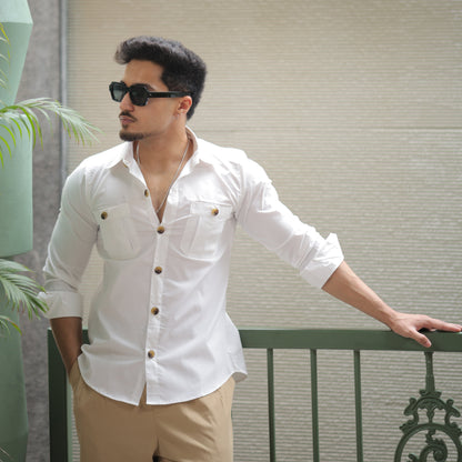 Rajanyas White Classic Double Pocket Shirt