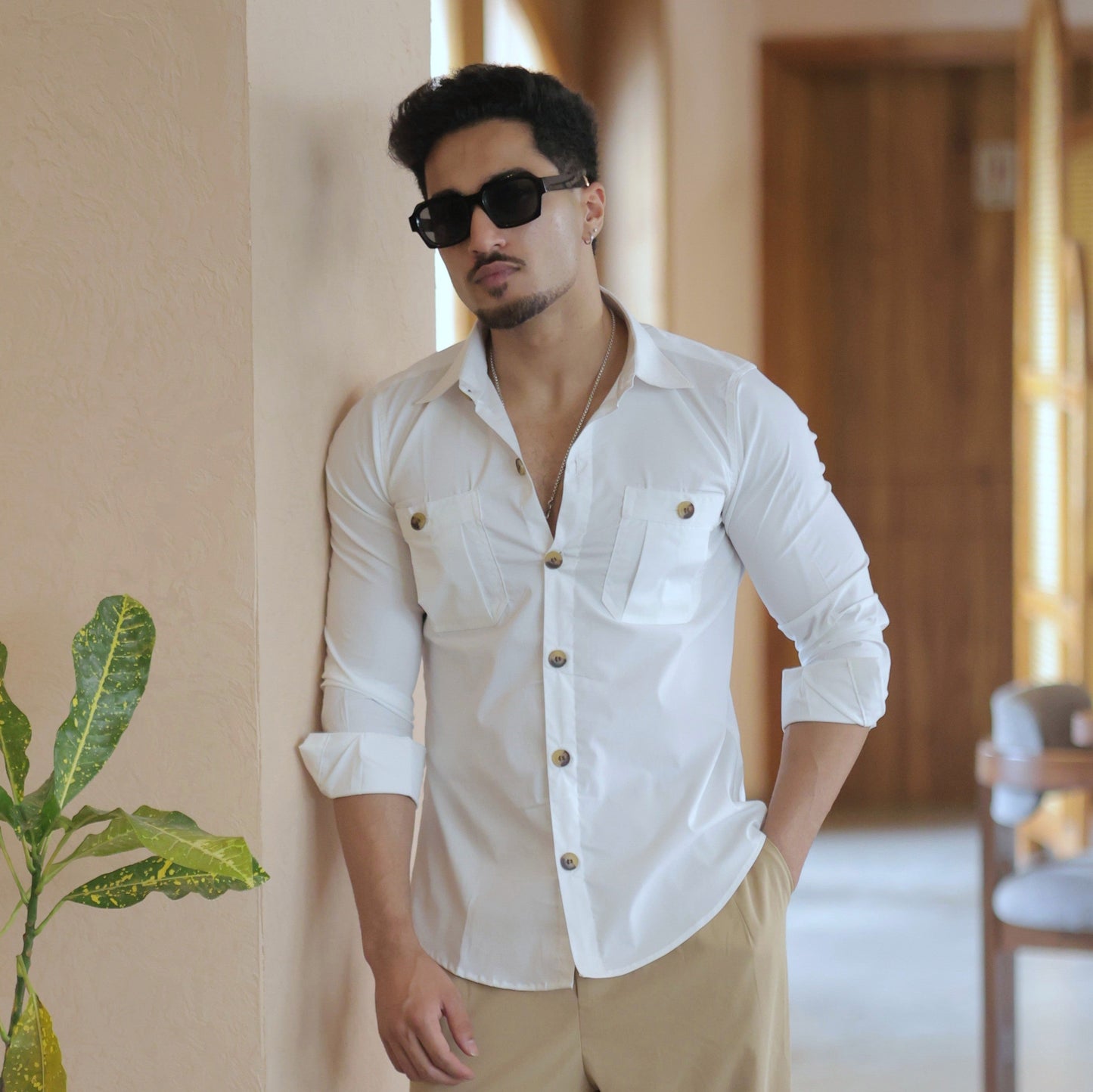 Rajanyas White Classic Double Pocket Shirt
