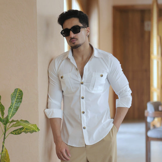 Rajanyas White Classic Double Pocket Shirt