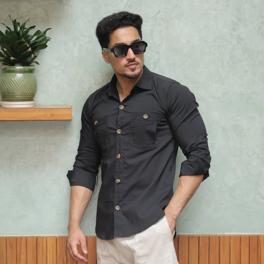 Rajanyas Black Classic Double Pocket Shirt