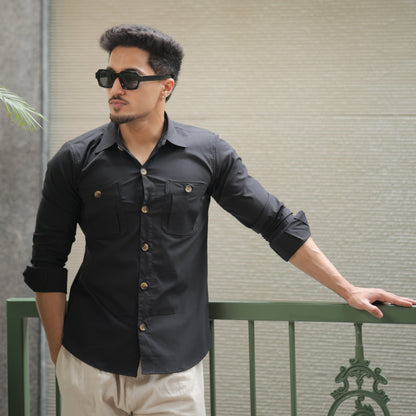 Rajanyas Black Classic Double Pocket Shirt