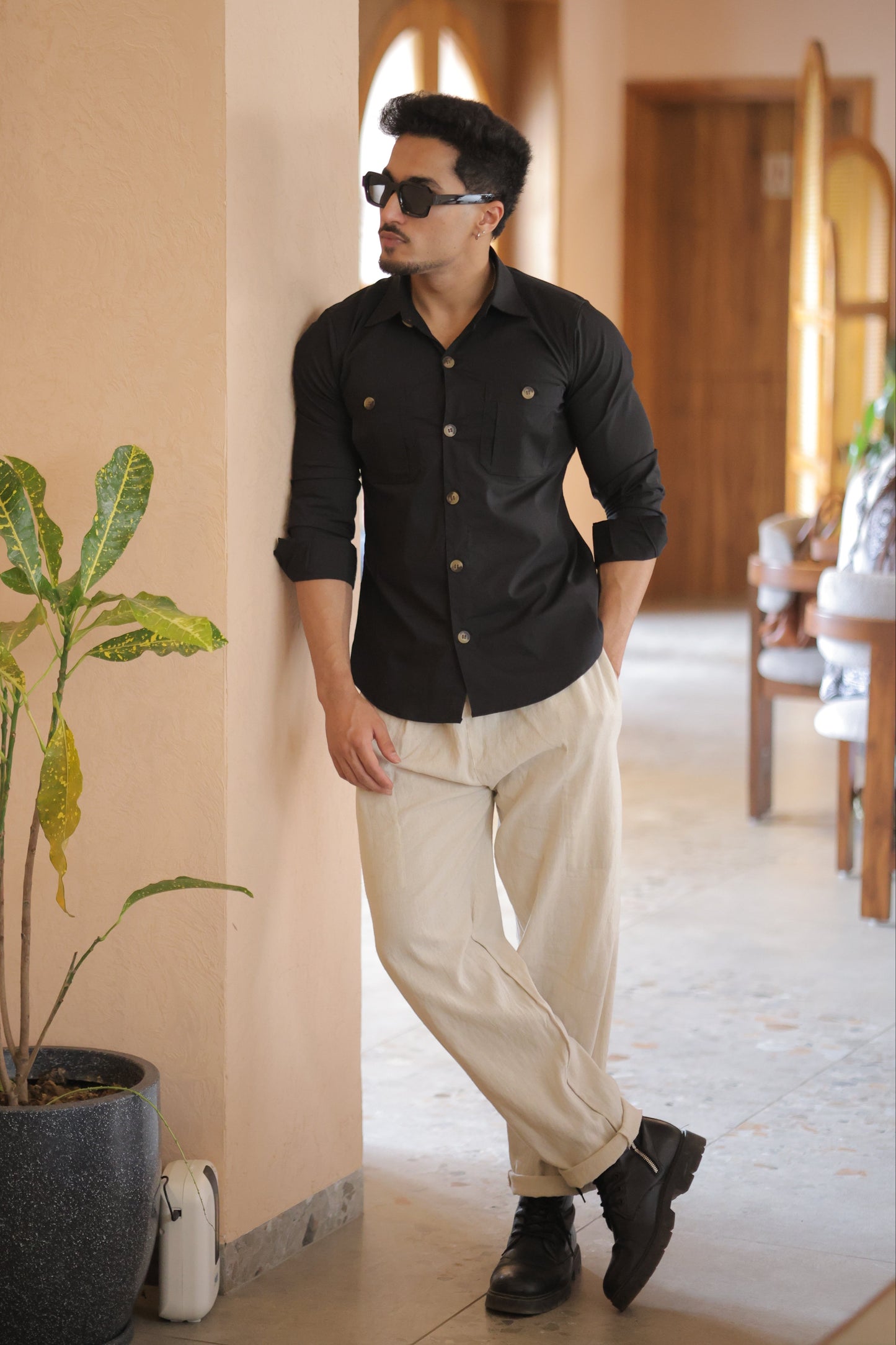 Rajanyas Black Classic Double Pocket Shirt