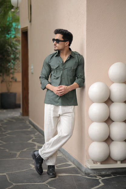 Rajanyas Four-Pocket Hunting Shirt – Pine Green