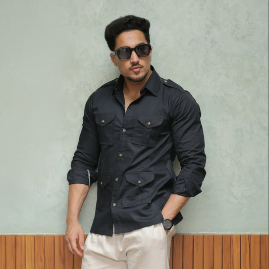 Rajanyas Four-Pocket Hunting Shirt- Squid Ink