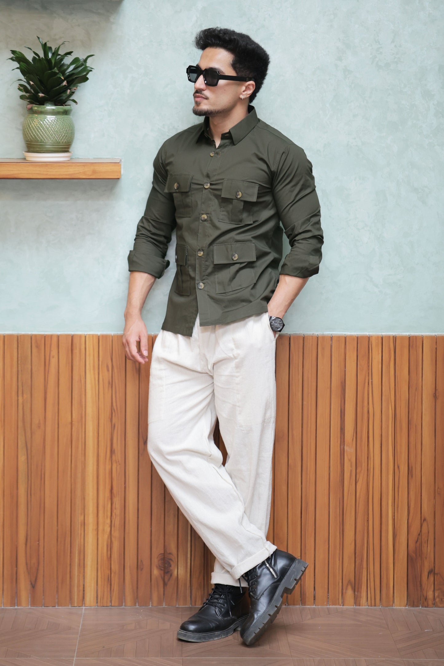 Rajanyas Four-Pocket Hunting Shirt – Olive Green