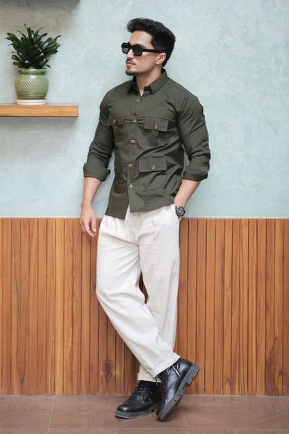Rajanyas Four-Pocket Hunting Shirt – Olive Green