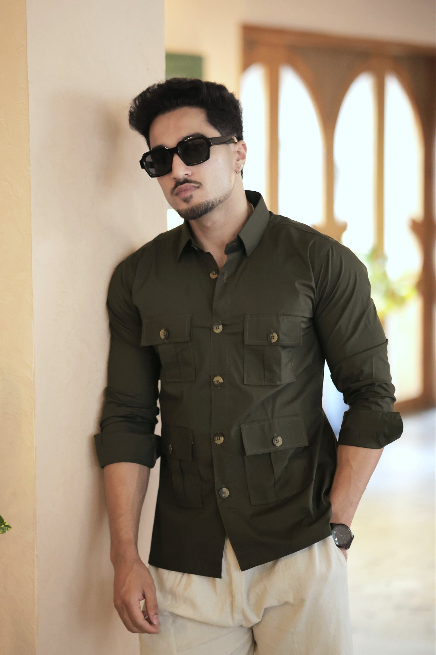 Rajanyas Four-Pocket Hunting Shirt – Olive Green