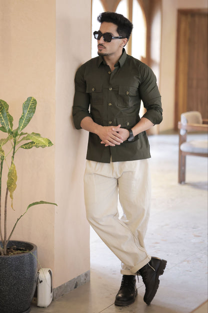 Rajanyas Four-Pocket Hunting Shirt – Olive Green