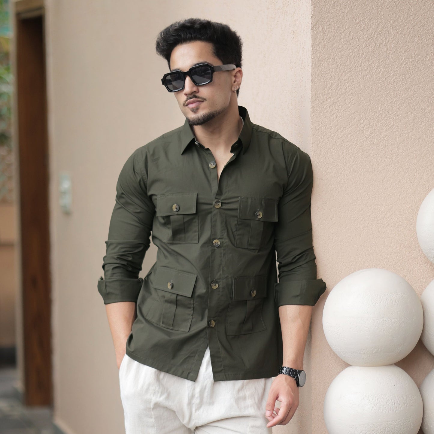 Rajanyas Four-Pocket Hunting Shirt – Olive Green