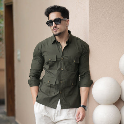 Rajanyas Four-Pocket Hunting Shirt – Olive Green