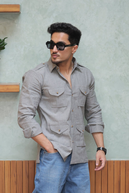 Rajanyas Four-Pocket Hunting Shirt – Stone Grey