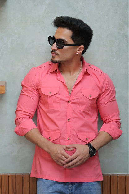 Rajanyas Four-Pocket Hunting Shirt – Dusty Rose