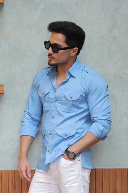 Rajanyas Four-Pocket Hunting Shirt – Powder Blue