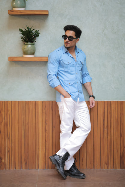 Rajanyas Four-Pocket Hunting Shirt – Powder Blue