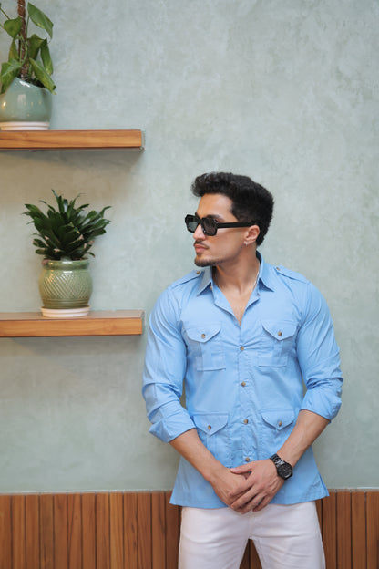Rajanyas Four-Pocket Hunting Shirt – Powder Blue