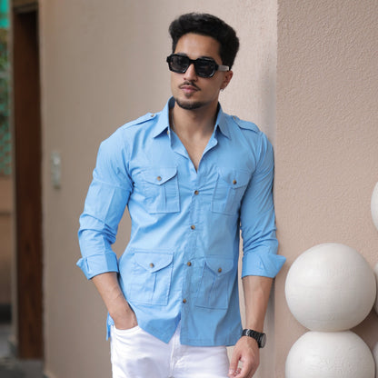 Rajanyas Four-Pocket Hunting Shirt – Powder Blue