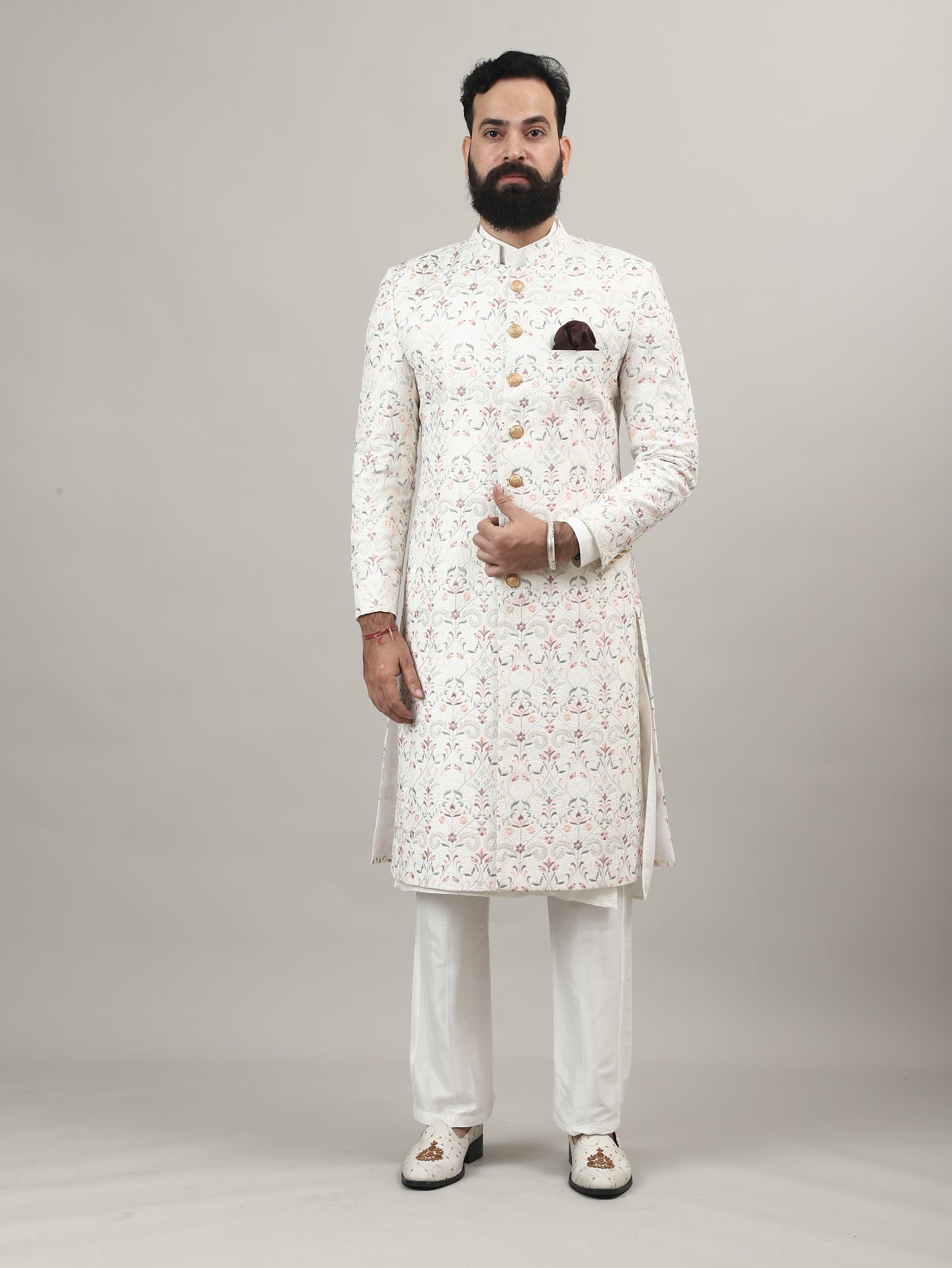 Cream Royal Embroidered Sherwani for Wedding & Groom Wear