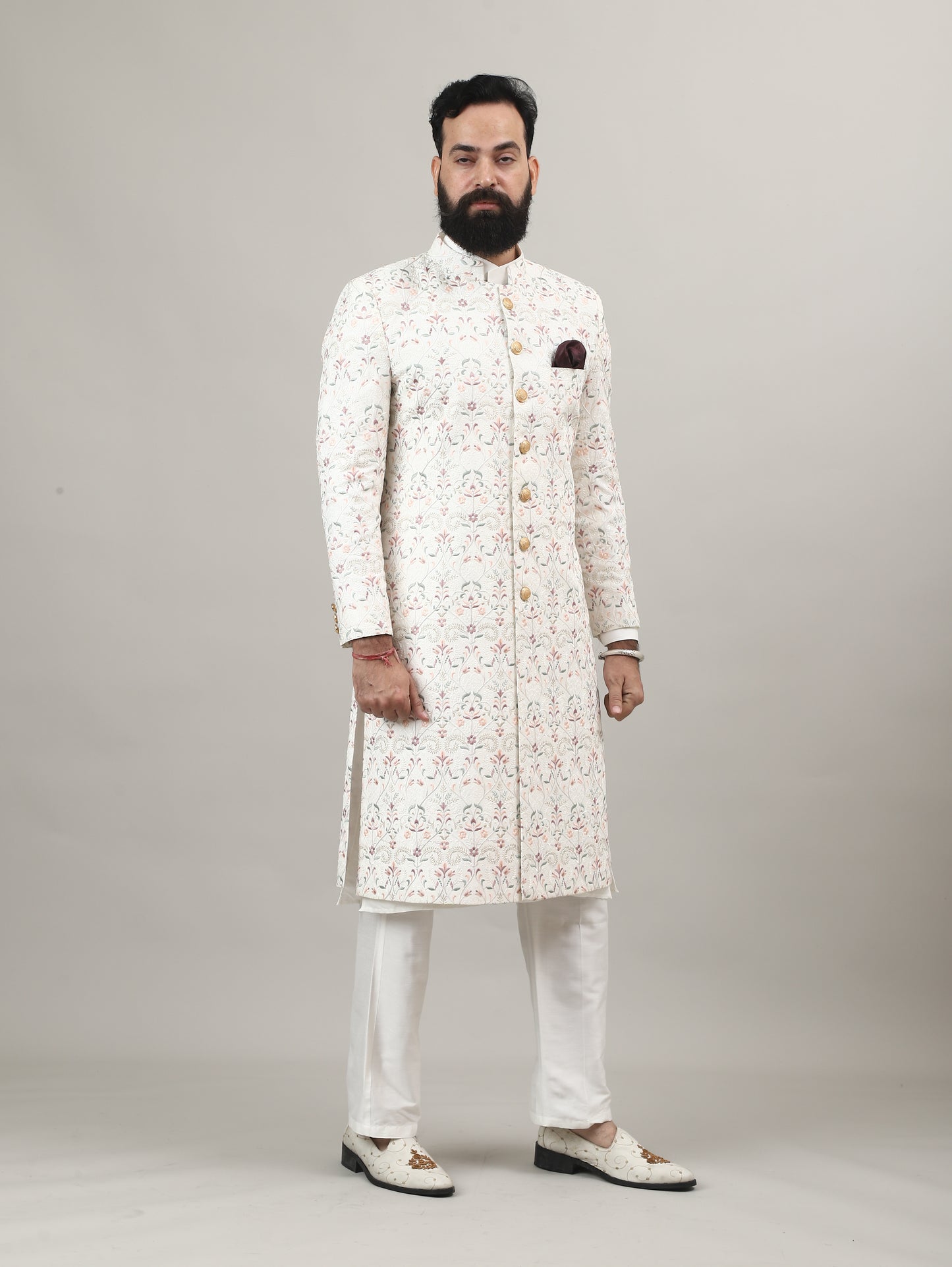 Cream Royal Embroidered Sherwani for Wedding & Groom Wear