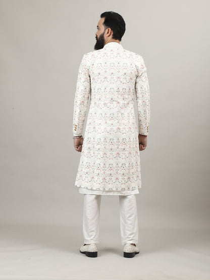 Cream Royal Embroidered Sherwani for Wedding & Groom Wear