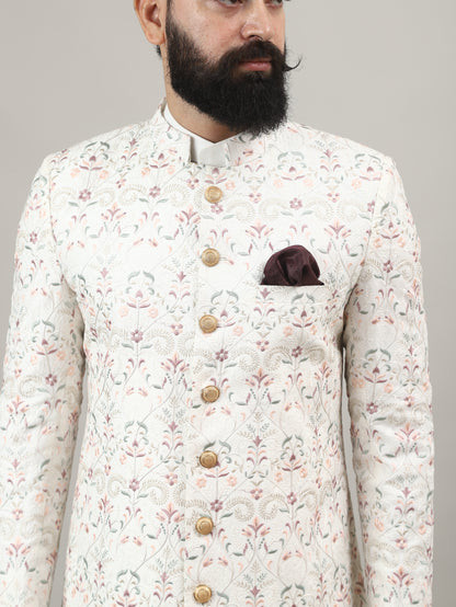 Cream Royal Embroidered Sherwani for Wedding & Groom Wear