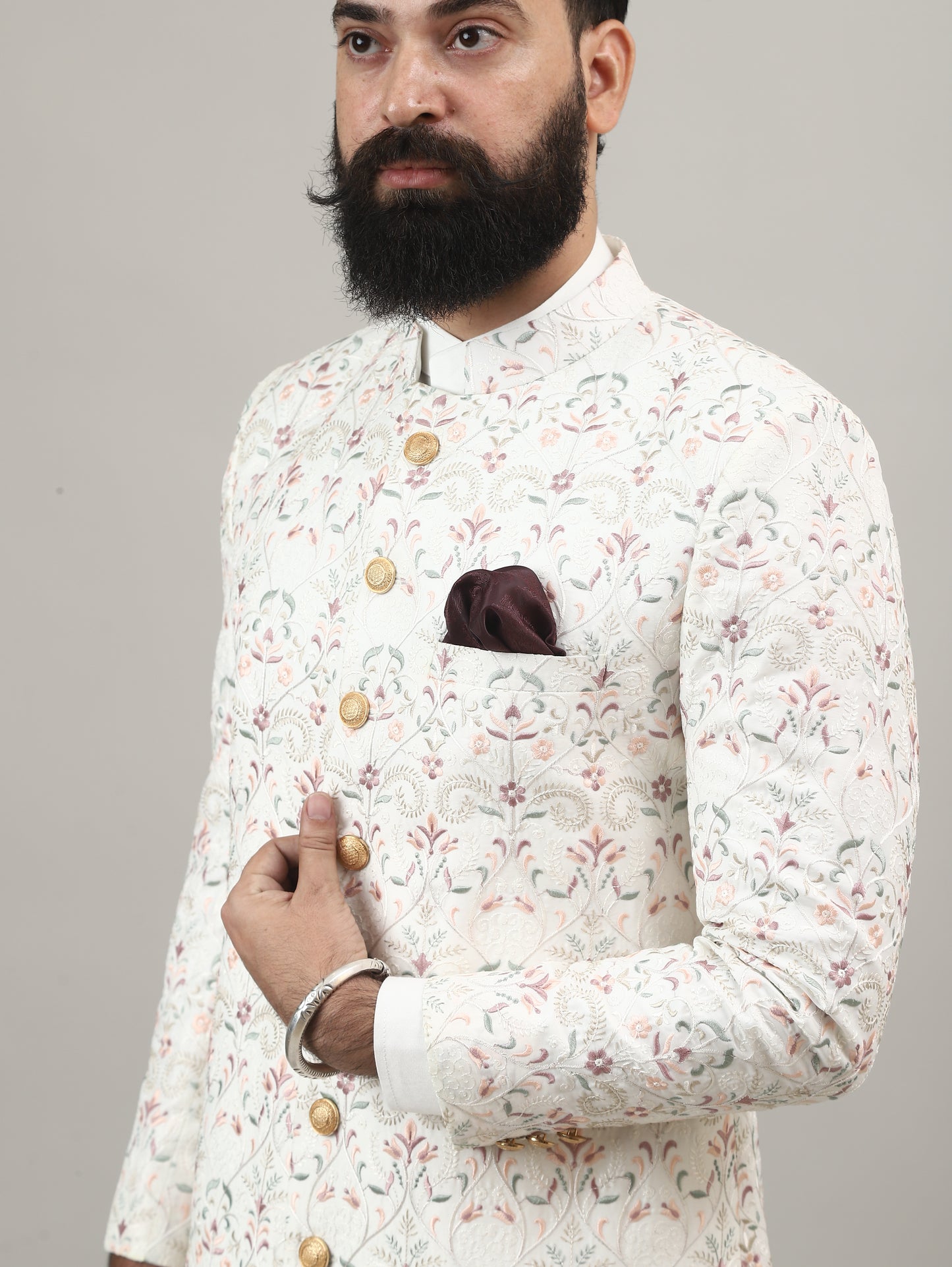 Cream Royal Embroidered Sherwani for Wedding & Groom Wear