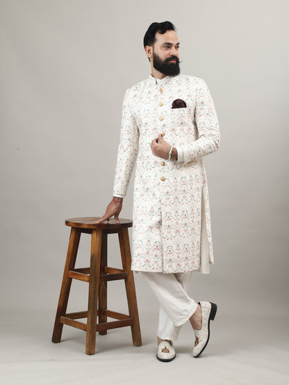 Cream Royal Embroidered Sherwani for Wedding & Groom Wear