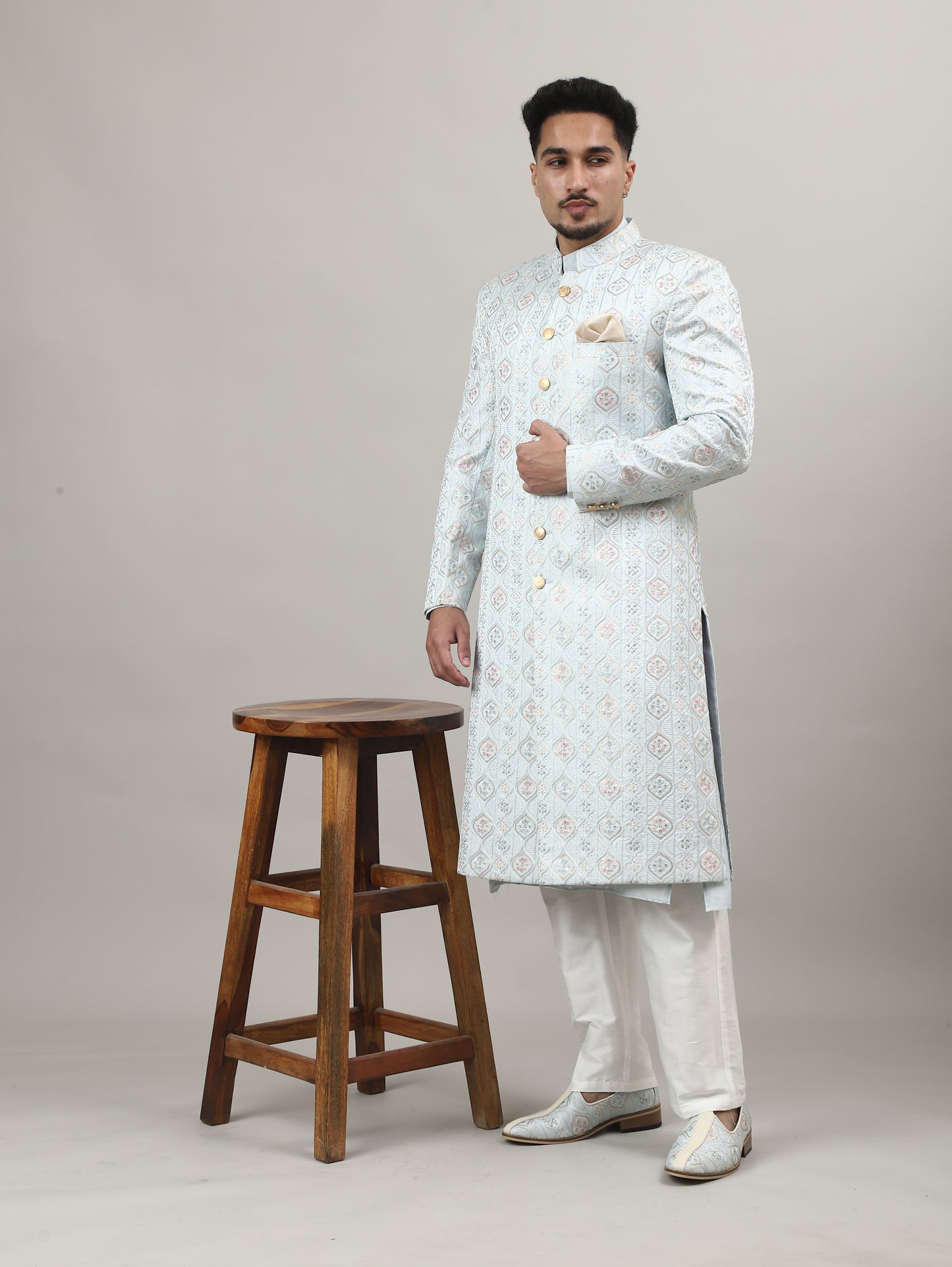 Maharaja Pastel Blue (Ice Blue) Embroidered Sherwani – Premium Wedding & Groom Wear
