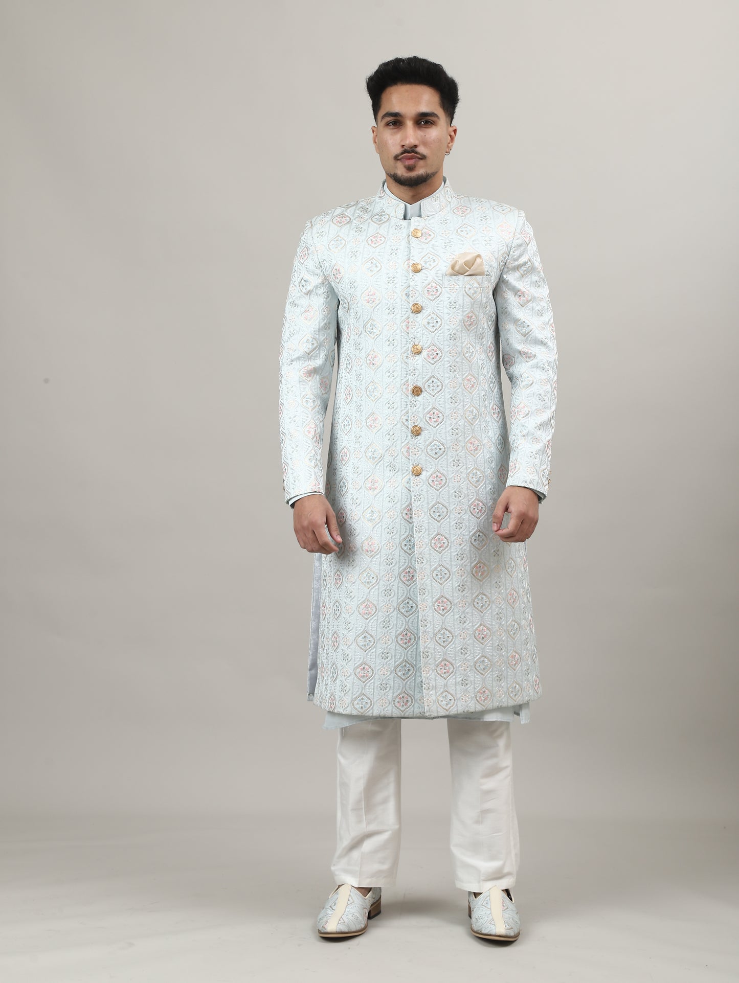 Maharaja Pastel Blue (Ice Blue) Embroidered Sherwani – Premium Wedding & Groom Wear