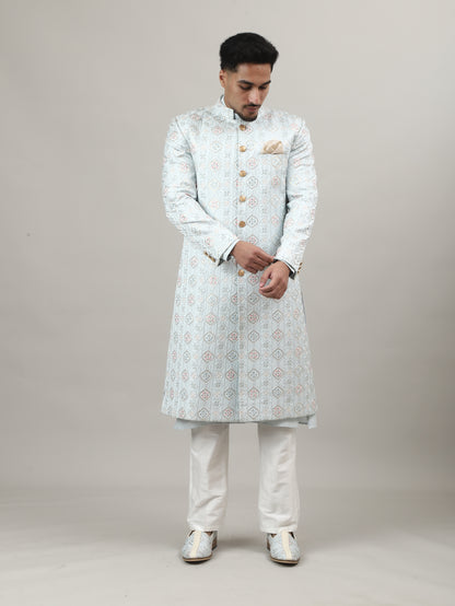 Maharaja Pastel Blue (Ice Blue) Embroidered Sherwani – Premium Wedding & Groom Wear