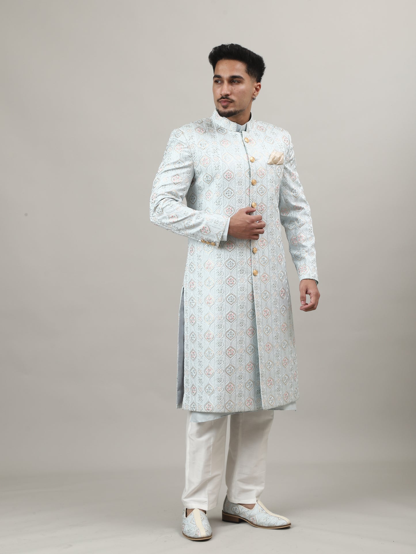 Maharaja Pastel Blue (Ice Blue) Embroidered Sherwani – Premium Wedding & Groom Wear